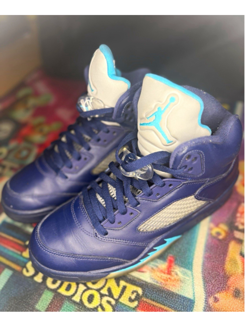 Jordan Air Jordan 5 Men’s High Top Leather Lace Up Blue/White/Light Blue